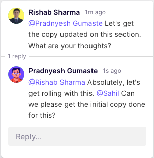 illustration of tag your teammates to assign comments as tasks illustration of tag your teammates to assign comments as tasks